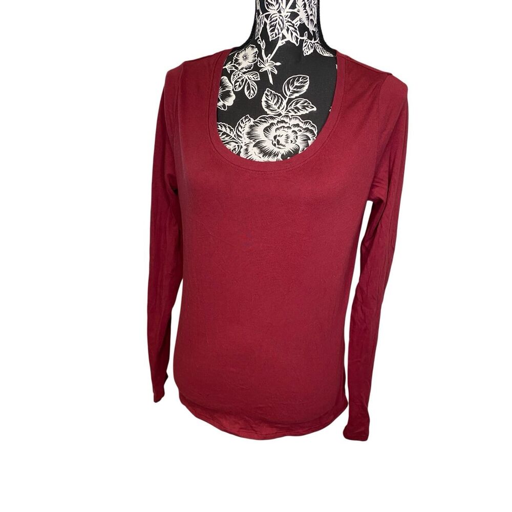 No Boundaries Burgundy Long Sleeve Scoop Neck Basic Casual Top Work Everyday